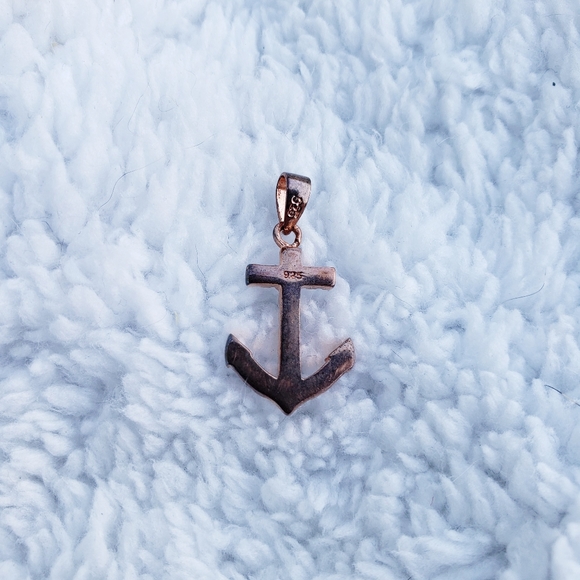 Vintage Sterling Silver Rhinestone Anchor Pendant - Picture 3 of 4